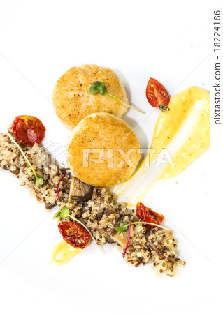 chicken cutlet with quinoa porridge on a table in chicken cutlet with quinoa porridge on a table in 18224186