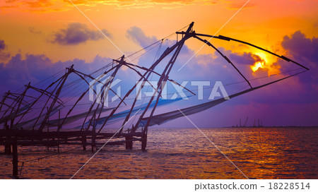 Chinese fishnets on sunset. Kochi, Kerala, India Chinese fishnets on sunset. Kochi, Kerala, India 18228514