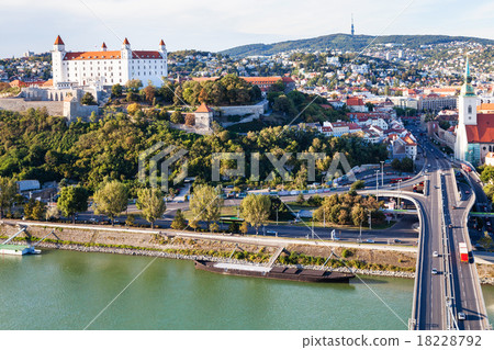 Danube waterfront, bridge and Bratislava city Danube waterfront, bridge and Bratislava city 18228792