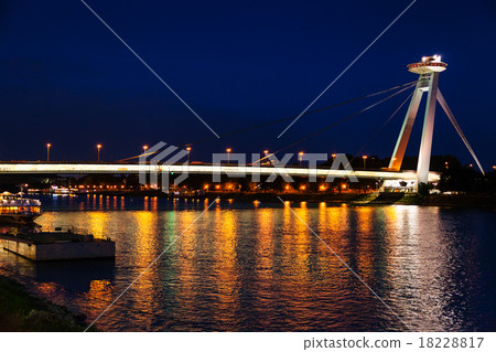 night illumination of Danube river from SNP Bridge night illumination of Danube river from SNP Bridge 18228817