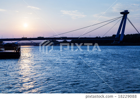 New bridge across Danube river at blue dawn New bridge across Danube river at blue dawn 18229088