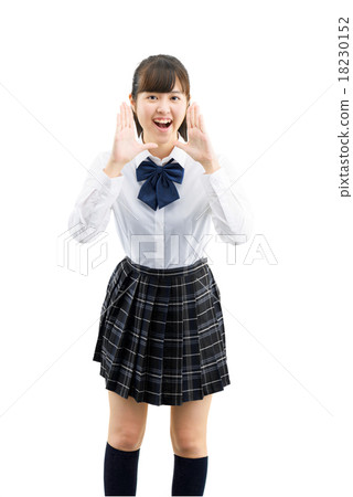 一個女學生的白色後面姿勢統一形狀的 18230152