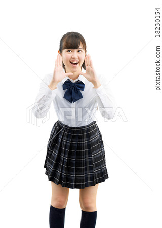 一個女學生的白色後面姿勢統一形狀的 18230154