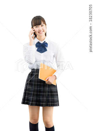 A white back pose of a girls student in uniform shape A white back pose of a girls student in uniform shape 18230705