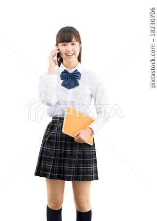 A white back pose of a girls student in uniform shape A white back pose of a girls student in uniform shape 18230706