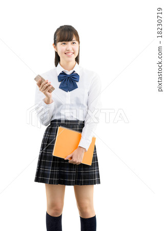 A white back pose of a girls student in uniform shape 18230719