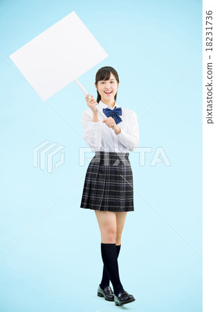 Full body pose of the blue back of the school uniform girls student 18231736