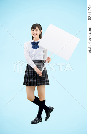 Full body pose of the blue back of the school uniform girls student 18231742