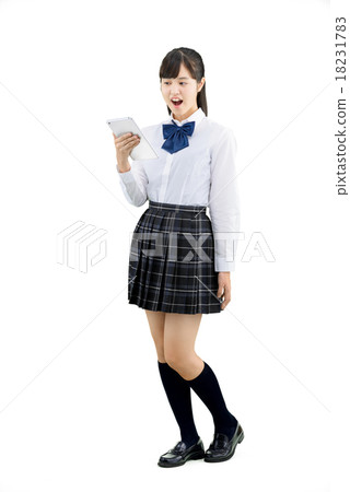 Whole body pose of white back of female student in uniform 18231783