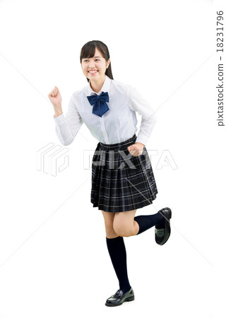 Whole body pose of white back of female student in uniform 18231796