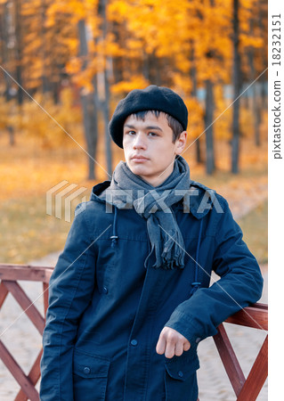 Serious teenage boy in the autumn sunny park Serious teenage boy in the autumn sunny park 18232151
