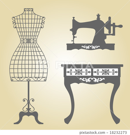 Vintage Mannequin and Sewing Machine Vector 18232273