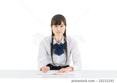 A white back pose of a girls student in a sitting uniform 18232291