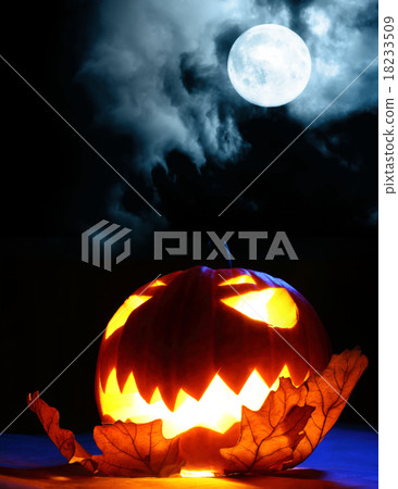 Angry halloween pumpkin and full moon 18233509