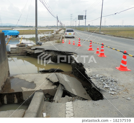 Road damaged by flood damage 18237559