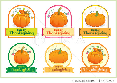Set of happy thanksgiving pumpkin tag sticker 18240298