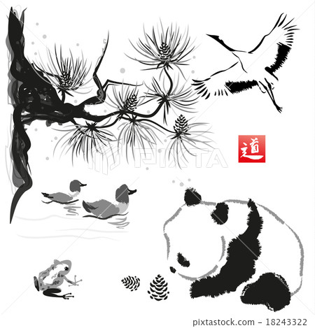 Card with cedar in the bird and panda bear Card with cedar in the bird and panda bear 18243322