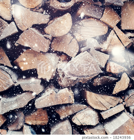 Firewood Logs in Stack. Background. Drawn Snow 18243936