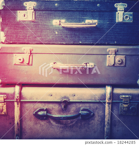 Old Antique Vintage Trunks in a Stack. Cold Toned 18244285