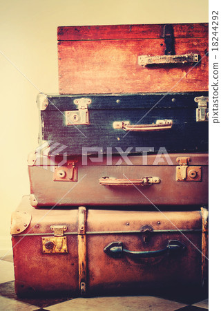 Stack of Old Antique Vintage Trunks. Toned Stack of Old Antique Vintage Trunks. Toned 18244292