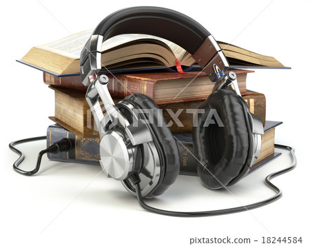 Audio books concept. Vintage books and headphones. 18244584