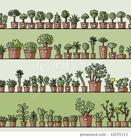 Shelves with cactus in pots, seamless pattern Shelves with cactus in pots, seamless pattern 18245113