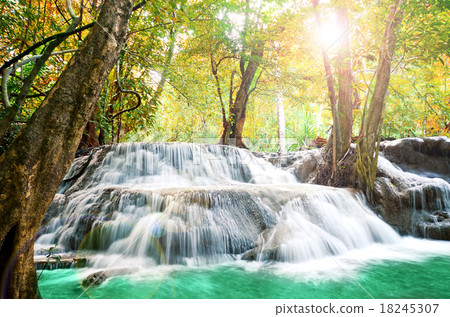 Beautiful scenic of waterfall with autumn forest. 18245307