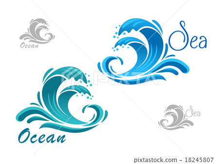 Blue sea waves icon with water splash Blue sea waves icon with water splash 18245807