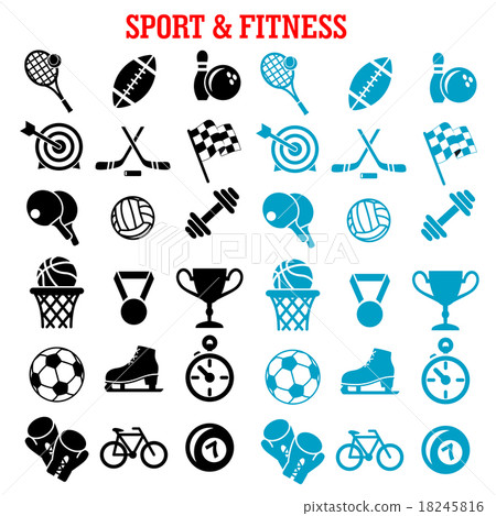 Sport and fitness icons set with items - Stock Illustration [18245816 ...