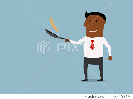 Happy businessman tossing up pancake 18245849