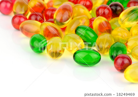 Soft gelatin capsule medicine on white background. 18249469