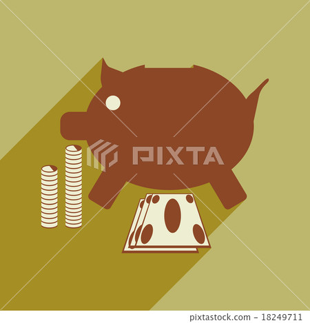 Flat with shadow icon piggy bank coins and dollars - Stock Illustration ...
