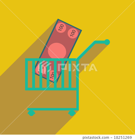 Modern flat icon with shadow money in trolley - Stock Illustration ...