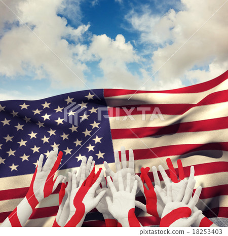 Composite image of people raising hands in the air Composite image of people raising hands in the air 18253403