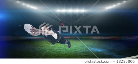 Composite image of rugby player scoring a try Composite image of rugby player scoring a try 18253806