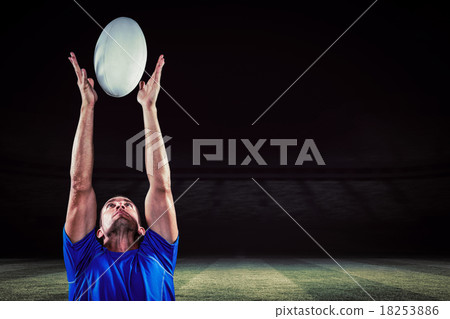 Composite image of rugby player catching ball Composite image of rugby player catching ball 18253886