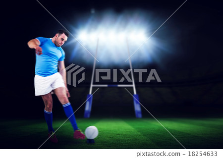 Composite image of rugby player ready to kick 18254633