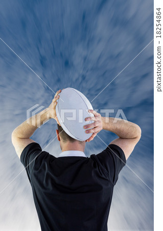 Composite image of rugby player running with the rugby ball 18254864
