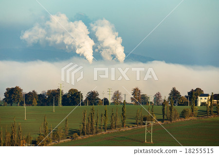 smoking chimneys in from factory hidden in mist smoking chimneys in from factory hidden in mist 18255515
