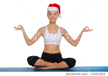 Asian girl doing yoga in a red cap Asian girl doing yoga in a red cap 18261825