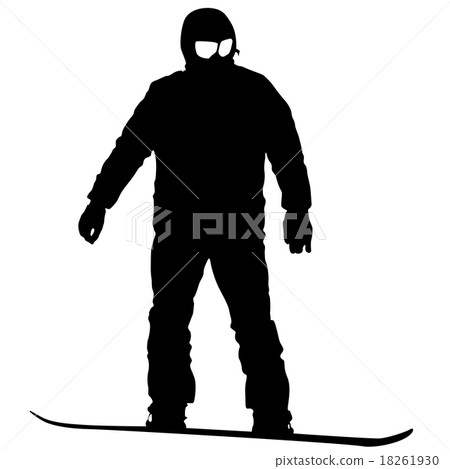 Black silhouettes  snowboarders on white backgroun 18261930