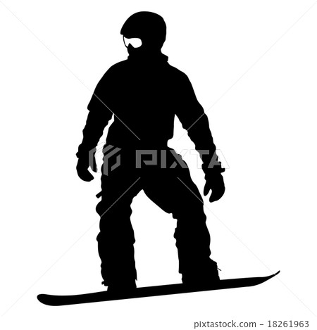 Black silhouettes  snowboarders on white backgroun 18261963