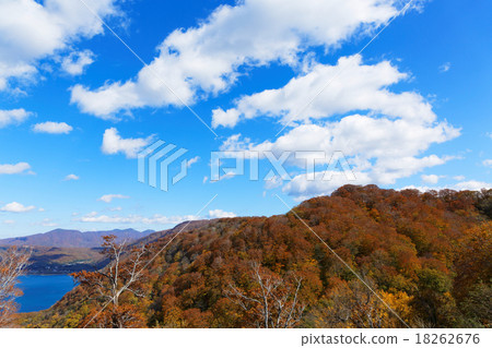 Towadako of autumn leaves and blue sky 18262676
