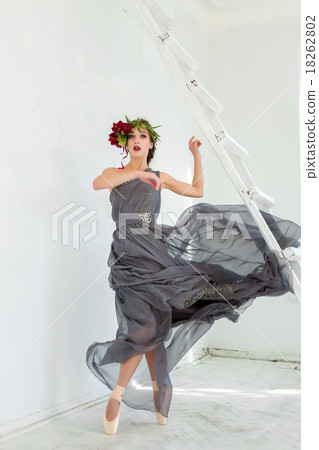 The beautiful ballerina dancing in long gray dress The beautiful ballerina dancing in long gray dress 18262802