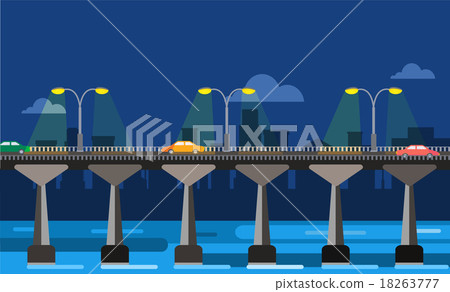 Modern bridge vector illustration city night view Modern bridge vector illustration city night view 18263777