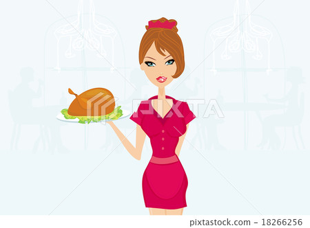 Beautiful Waitress serving a turkey Beautiful Waitress serving a turkey 18266256