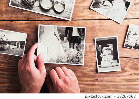 Wedding photos on a table Wedding photos on a table 18267568