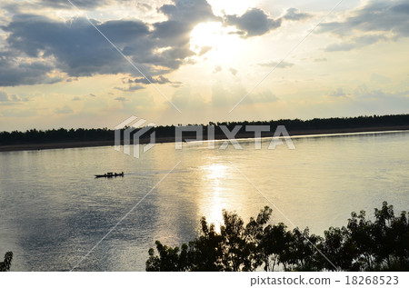 Cambodia Krat Mekong River and sunset and ship Cambodia Krat Mekong River and sunset and ship 18268523