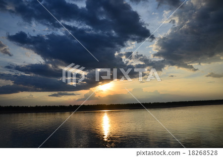 Cambodia Krat Mekong River and sunset and ship Cambodia Krat Mekong River and sunset and ship 18268528