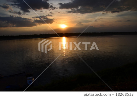 Cambodia Krat Mekong River and sunset and ship Cambodia Krat Mekong River and sunset and ship 18268532